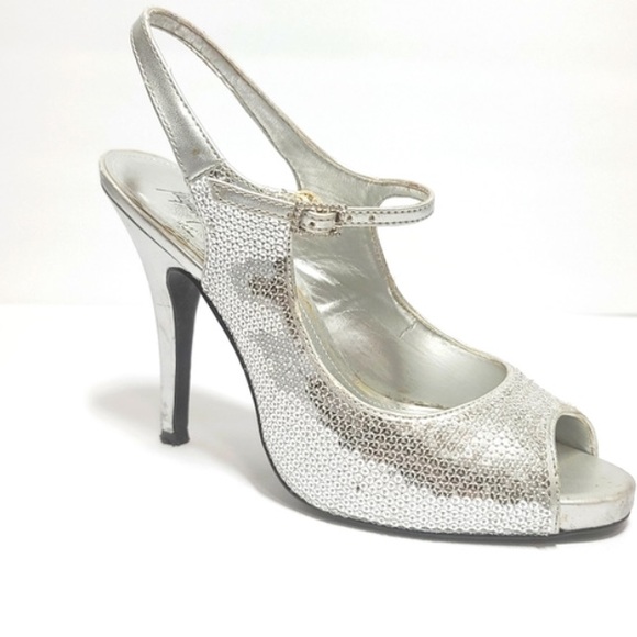Elegant Silver Metallic Peep Toe Heels, Used Size 8, $10.00 - Picture 1 of 3